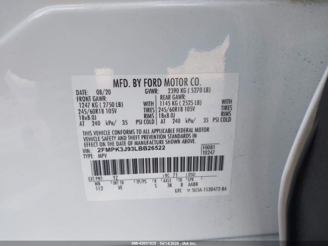 2FMPK3J93LBB26522 Ford EDGE SEL