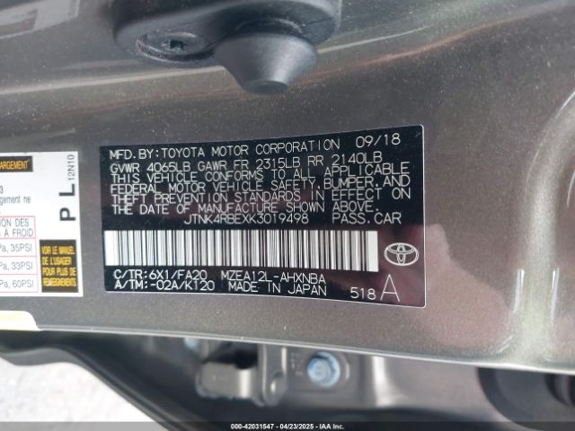 JTNK4RBEXK3019498 Toyota COROLLA SE