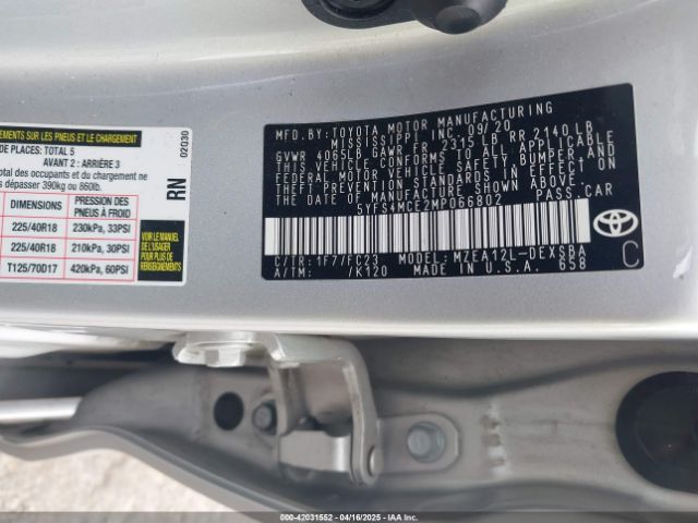 5YFS4MCE2MP066802 Toyota COROLLA SE