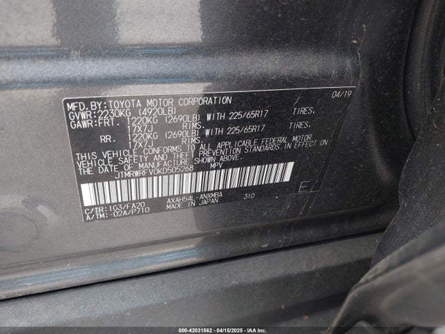 JTMRWRFV0KD505268 Toyota Rav4 Hybrid Xle