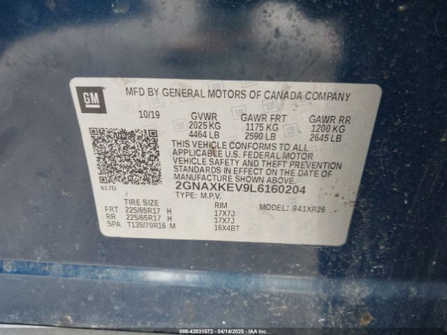 2GNAXKEV9L6160204 Chevrolet Equinox Fwd Lt 1.5l Turbo