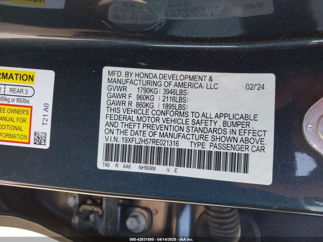 19XFL2H57RE021316 Honda Civic Lx