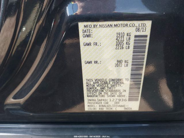 1N4AL3AP4EC127936 Nissan Altima 2.5 Sv