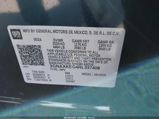 3GNAXKEG4RL337408 Chevrolet Equinox Fwd Lt
