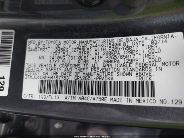 3TMJU4GN5EM167783 Toyota Tacoma Prerunner V6