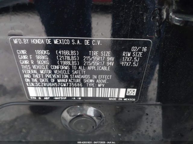 3CZRU6H57GM735686 Honda HR-V EX
