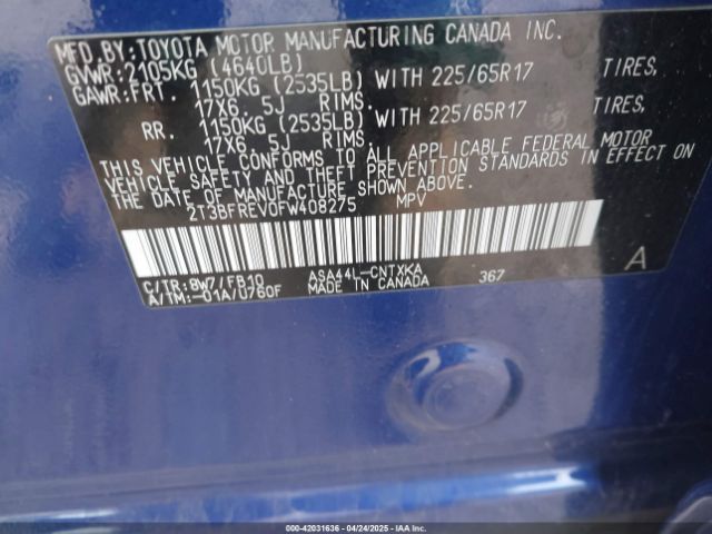 2T3BFREV0FW408275 Toyota RAV4 LE