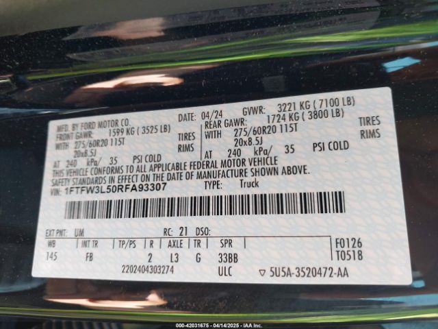 1FTFW3L50RFA93307 Ford F-150 Xlt