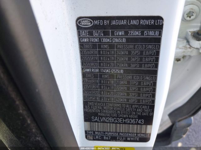 SALVN2BG3EH936743 Land Rover Range Rover Evoque Pure