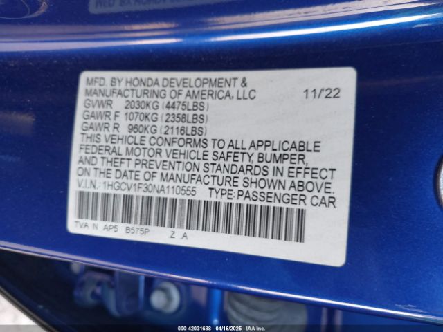 1HGCV1F30NA110555 Honda Accord Sport