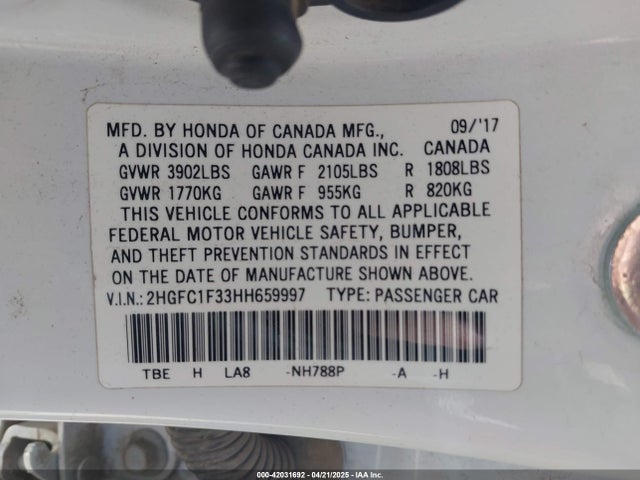 Honda l15b7 2017 2HGFC1F33HH659997 Image 9