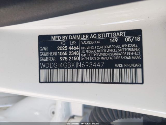 WDDSJ4GBXJN693447 Mercedes-Benz CLA 250 4MATIC