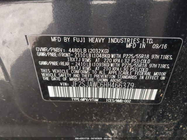 JF2SJAWC6HH466379 Subaru Forester 2.5i Touring
