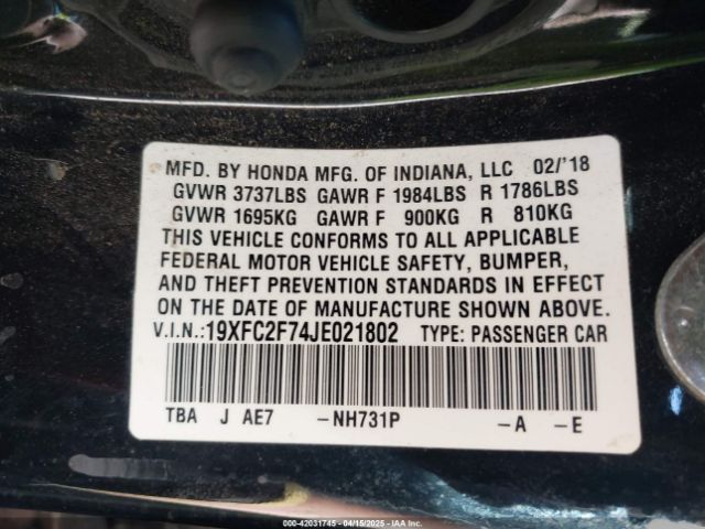 19XFC2F74JE021802 Honda CIVIC EX
