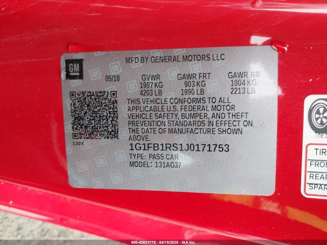 1G1FB1RS1J0171753 Chevrolet Camaro 1lt