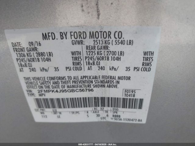 2016 FORD EDGE 2FMPK4J95GBC56796 Photo 8