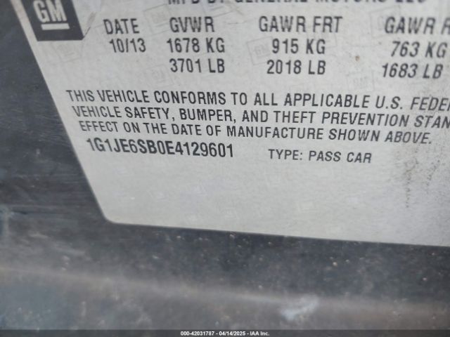 1G1JE6SB0E4129601 Chevrolet Sonic Ltz Auto