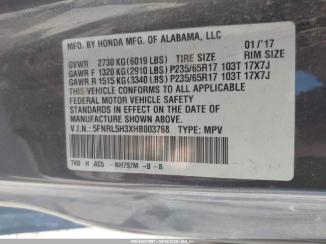 5FNRL5H3XHB003768 Honda j35z8