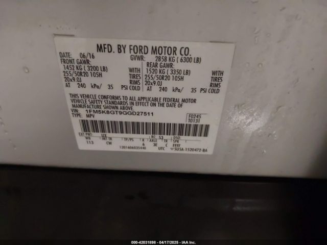 1FM5K8GT9GGD27511 Ford EXPLORER SPORT