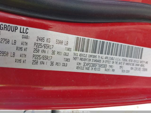 3C4PDCBB5FT605369 Dodge Journey Sxt