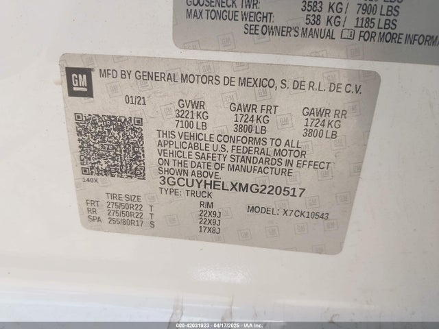 3GCUYHELXMG220517 Chevrolet Silverado 1500 4wd  Short Bed High Country