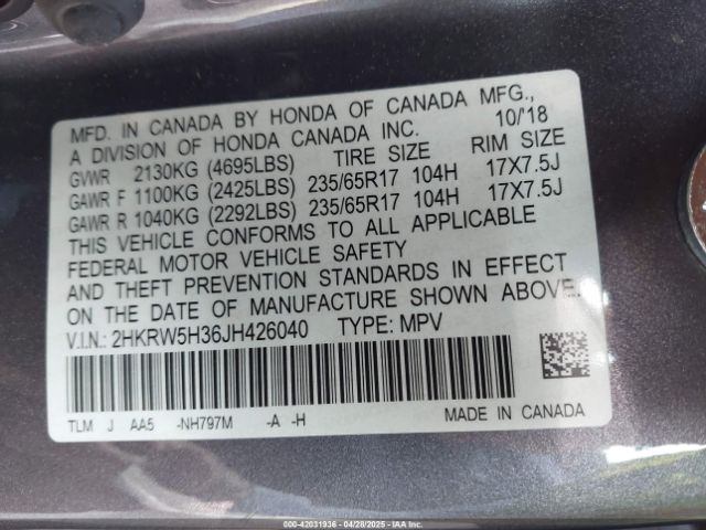 2HKRW5H36JH426040 Honda CR-V LX