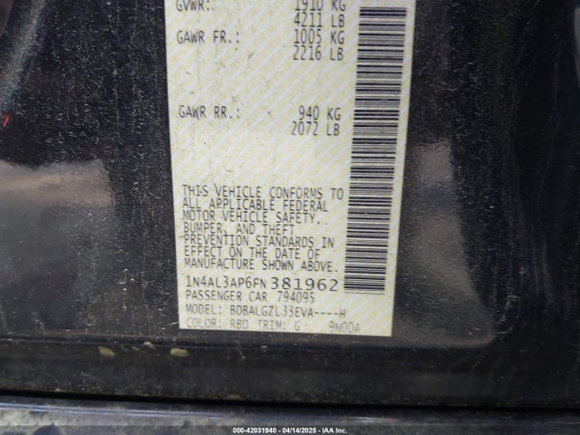 1N4AL3AP6FN381962 Nissan Altima 2.5 S