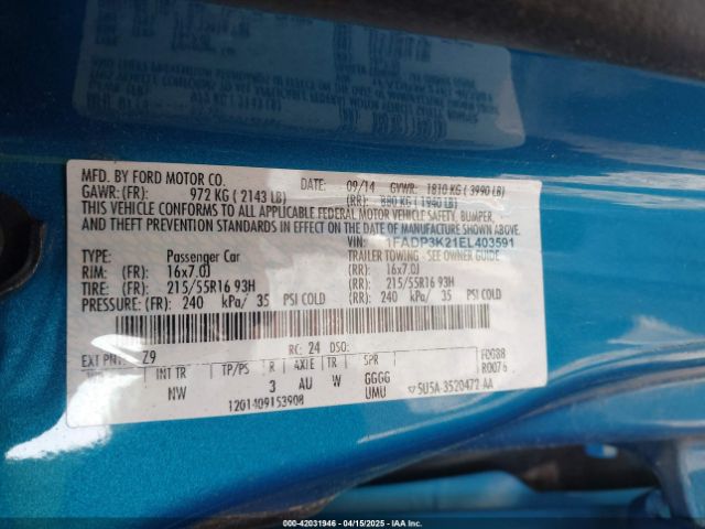 1FADP3K21EL403591 Ford FOCUS SE