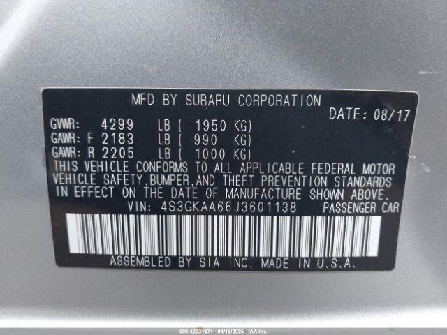4S3GKAA66J3601138 Subaru Impreza 2.0i