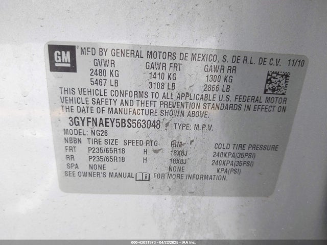2011 CADILLAC SRX 3GYFNAEY5BS563048 Photo 8