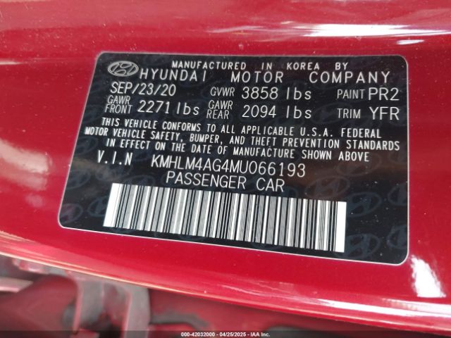 KMHLM4AG4MU066193 Hyundai ELANTRA SEL