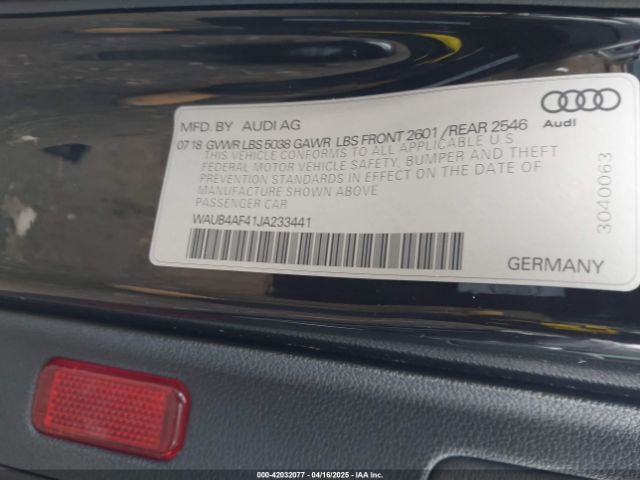 WAUB4AF41JA233441 Audi S4 3.0t Premium Plus