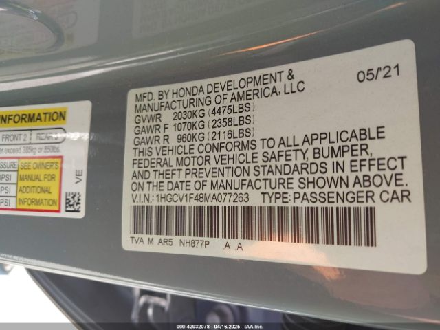 1HGCV1F48MA077263 Honda Accord Sport Special Edition