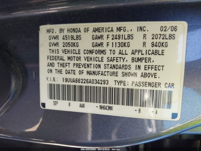 2006 ACURA TL 19UUA66226A034293 Photo 8