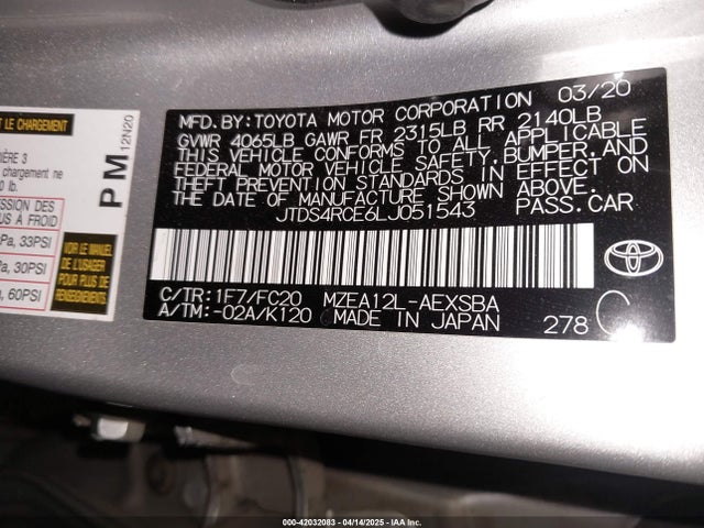 JTDS4RCE6LJ051543 Toyota COROLLA SE