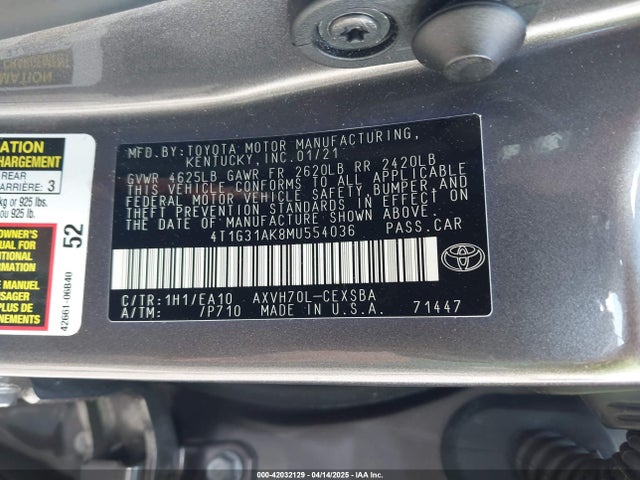 4T1G31AK8MU554036 Toyota CAMRY SE
