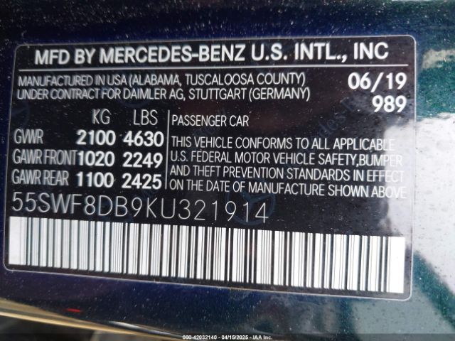 55SWF8DB9KU321914 Mercedes-Benz C 300