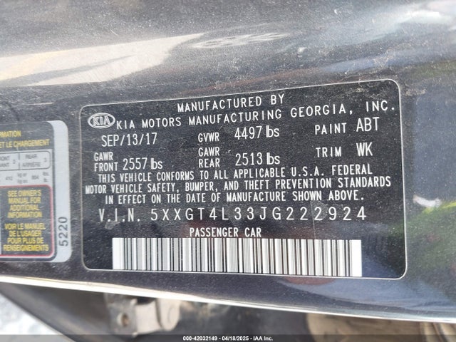 5XXGT4L33JG222924 KIA gdi