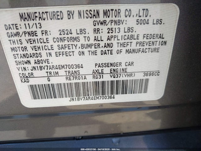 JN1BV7AR4EM700364 Infiniti 2014