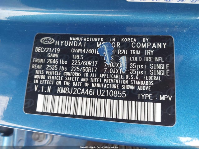 KM8J2CA46LU210855 Hyundai TUCSON SE