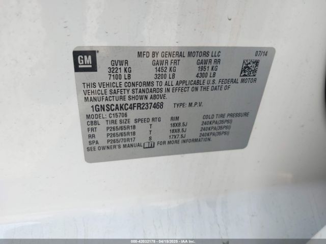 1GNSCAKC4FR237468 Chevrolet Tahoe Ls