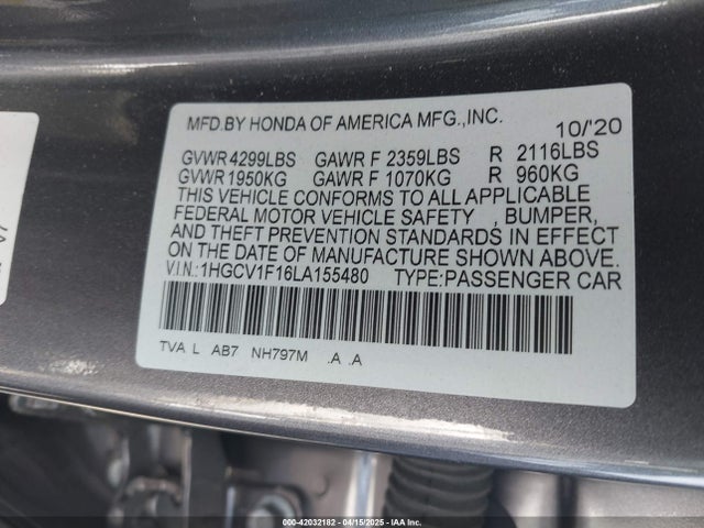 1HGCV1F16LA155480 Honda ACCORD LX