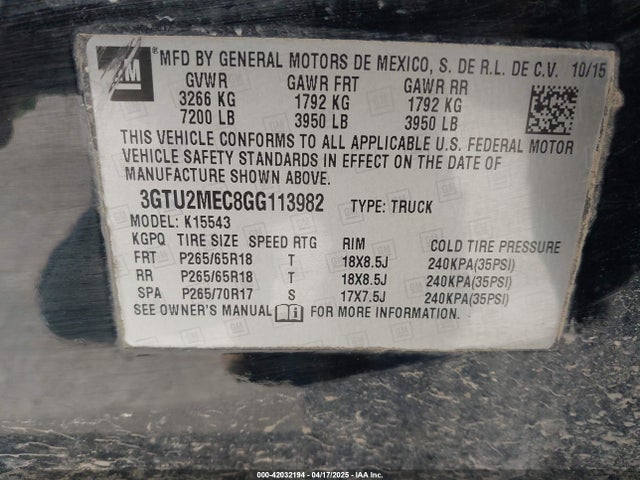 3GTU2MEC8GG113982 GMC Sierra 1500 Sle