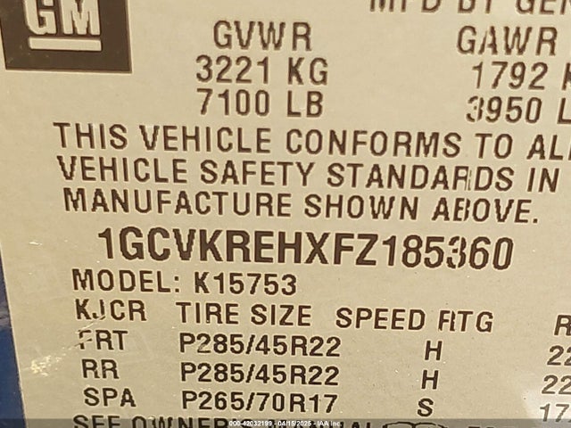 1GCVKREHXFZ185360 Chevrolet Silverado 1500 1lt