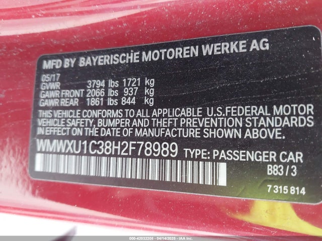 2017 MINI HARDTOP WMWXU1C38H2F78989 Photo 8