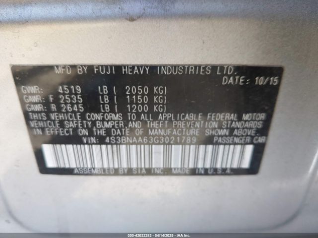 4S3BNAA63G3021789 Subaru Legacy 2.5i
