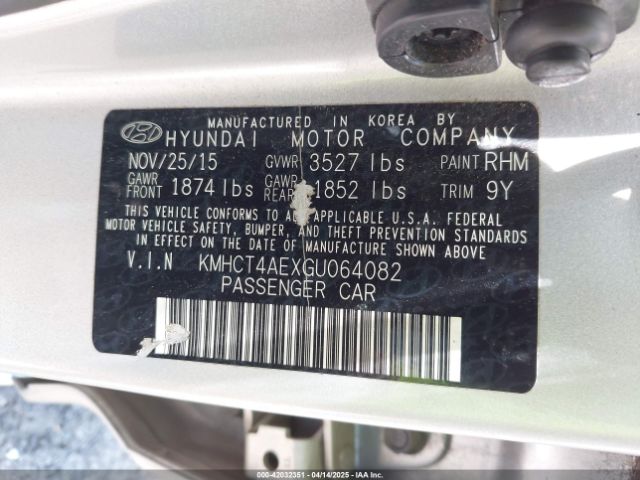 KMHCT4AEXGU064082 Hyundai ACCENT SE