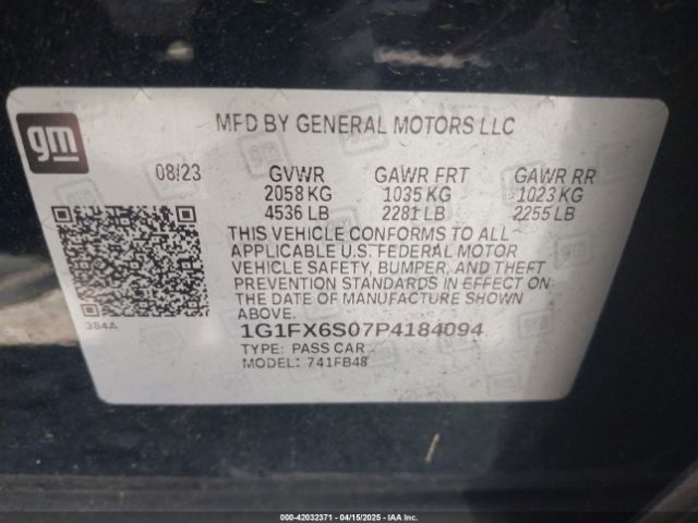 1G1FX6S07P4184094 Chevrolet Bolt Ev Fwd 2lt