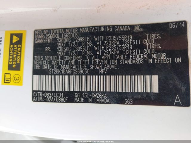 2T2BK1BA8FC269050 Lexus Rx 350 F Sport