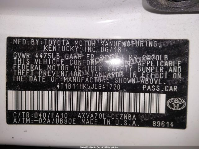 4T1B11HK5JU641720 Toyota CAMRY LE